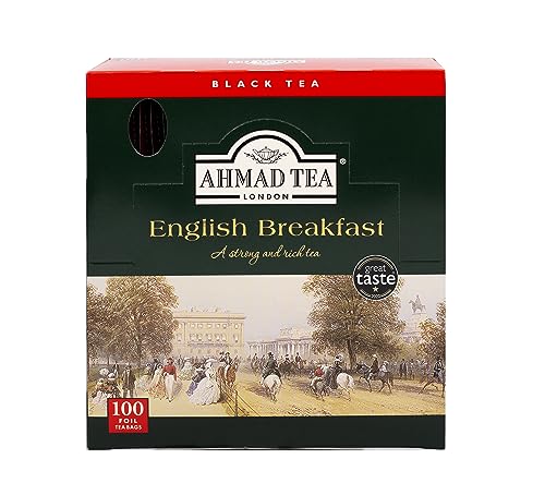 Ahmad Tea - English Breakfast - Schwarzer Frühstückstee - Assam & Ceylon Tee - Einzeln Verpackte, Aromaversiegelte Teebeutel mit 2g Tee pro Portion - 100 Teebeutel mit Band von Ahmad Tea