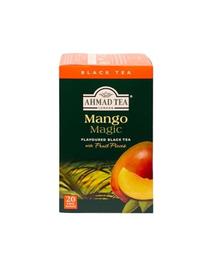 Ahmad Tea - Mango Magic - Schwarztee mit Mango - Mit Fruchtstücken - Einzeln Verpackte, Aromaversiegelte Teebeutel mit 2g Tee pro Portion - 20 Teebeutel mit Band von Ahmad Tea