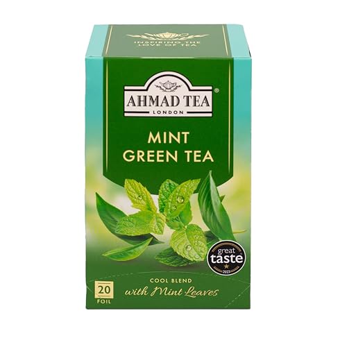 Ahmad Tea Green Mint - Grüner Tee mit Minze - Einzeln Verpackte, Aromaversiegelte Teebeutel mit 2g Tee pro Portion - 20 Teebeutel mit Band Ahmad Tea Green Mint - Grüner Tee mit Minze - Einzeln Verpackte, Aromaversiegelte Teebeutel mit 2g Tee pro Portion - 20 Teebeutel mit Band von Ahmad Tea
