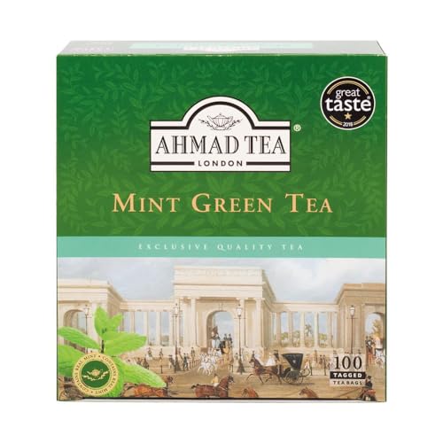 Ahmad Tea - Grüner Tee mit Minze - Großpackung - Doppelkammer-Teebeutel mit Band mit 2g Tee pro Portion - 100 Teebeutel von Ahmad Tea