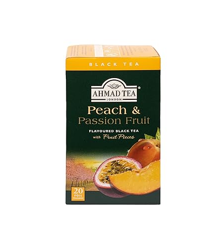 Ahmad Tea – Peach and Passion Fruit | Schwarzer Tee mit Pfirsich- und Passionsfruchtgeschmack | 20 Teebeutel á 2 g | Teebeutel mit Band von Ahmad Tea
