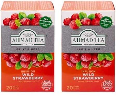 Ahmad Tea - Wild Strawberry - Früchte- und Kräutertee ohne Koffein - Erdbeer - Einzeln Verpackte, Aromaversiegelte Teebeutel mit 2g Tee pro Portion - 20 Teebeutel mit Band (Packung mit 2) von Ahmad Tea