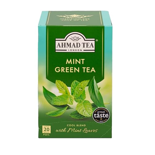 Ahmad Tea Green Mint - Grüner Tee mit Minze - Einzeln Verpackte, Aromaversiegelte Teebeutel mit 2g Tee pro Portion - 20 Teebeutel mit Band von Ahmad Tea