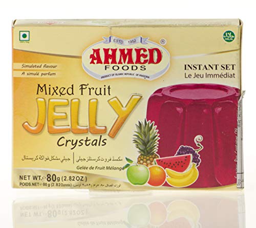Ahmed Foods- Mixed Fruits Jelly Crystals 80 g Kochmischung für leckere Geleesüßspeise Götterspeise mit Früchtegeschmack von Ahmed Foods