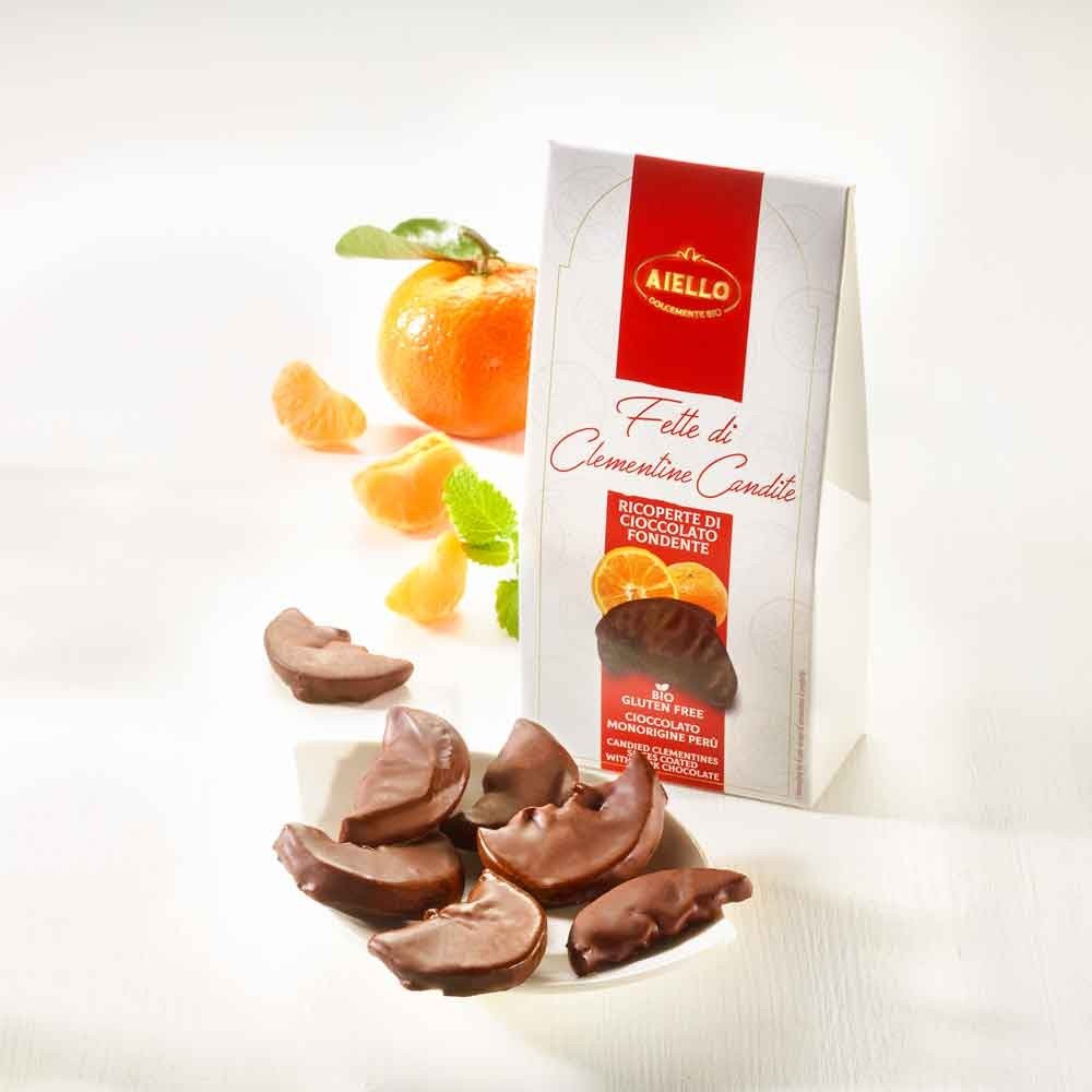 Kandierte Clementinenscheiben in Zartbitterschokolade Bio von Aiello