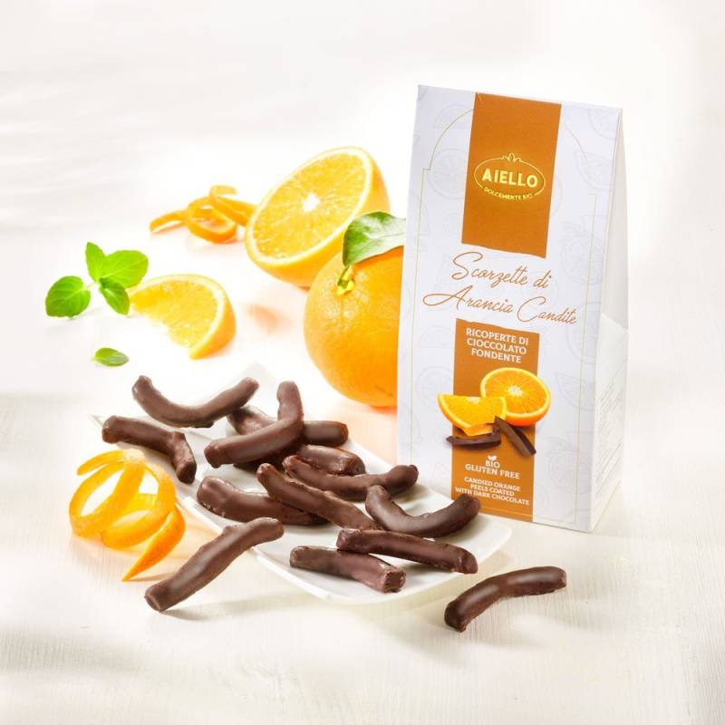 Kandierte Orangenschalen in Zartbitterschokolade Bio von Aiello