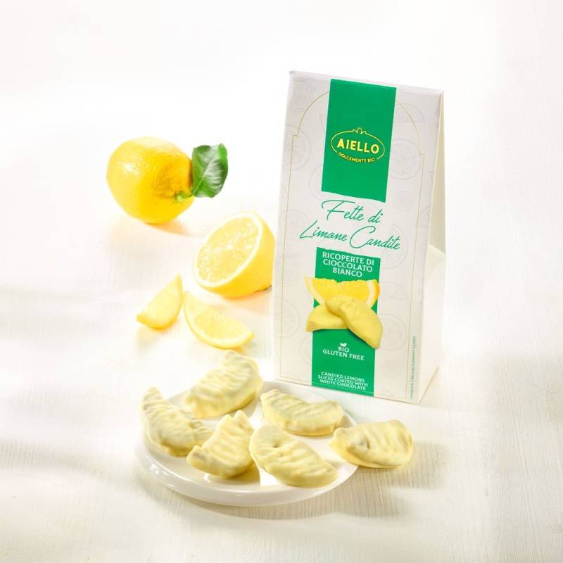 Kandierte Zitronenschalen in weißer Schokolade Bio von Aiello