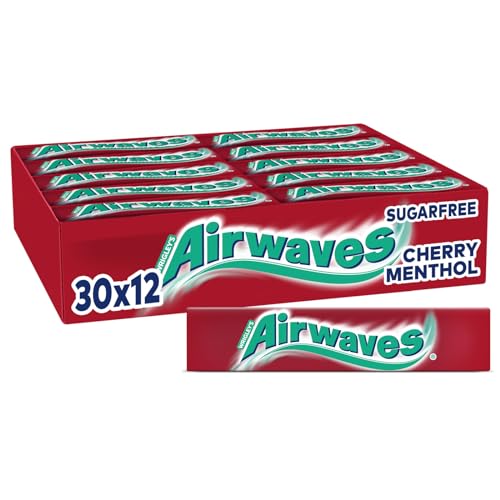 Airwaves Cherry Menthol, rot, zuckerfreier Kaugummi, fruchtige Minzfrische, 30 Packungen x 12 Dragees von AIRWAVES