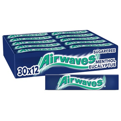 Airwaves Kaugummi | Menthol & Eucalyptus | American Football Snacks | Frischer Atem | Blau, zuckerfrei | 30 Packungen (30 x 12 Dragees) von AIRWAVES