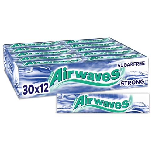 Airwaves Kaugummi | Strong | Weiss, zuckerfrei | Frischer Atem | Zuckerfrei | 30 Packungen (30 x 12 Dragees) von AIRWAVES