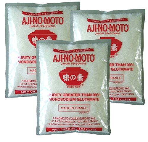 3er Pack - [3x 454g] Mononatrium Glutamat AJI-NO-MOTO Monosodium Glutamate E621 + ein kleines Glückspüppchen - Holzpüppchen von Aji No Moto