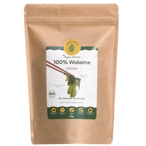 Bio Wakame Blätter 25g I ökologisch Wild geerntet in Galicien, Spanien, voller Nährstoffe, Vitalstoffe, vegane Ernährung, Rohkost glutenfrei, Ideal als Salz Ersatz und Jod Quelle – Algen Markt Bio Wakame Blätter 25g I ökologisch Wild geerntet in Galicien, Spanien, voller Nährstoffe, Vitalstoffe, vegane Ernährung, Rohkost glutenfrei, Ideal als Salz Ersatz und Jod Quelle – Algen Markt von Akal Food