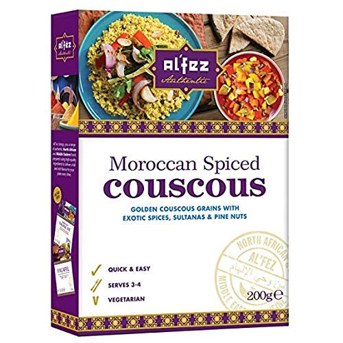 Al'Fez Marokkanisches Gewürz Couscous 200 g – Golden Couscous mit exotischen Gewürzen, Sultanas und Piniennüssen Ideal für Vegetarier und Veganer von Al Fez