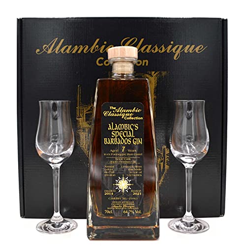 Rarität: Alambic's Special Barbados Gin Jahrgang 2014-0,7l Decanterflasche mit 2 Gläsern von Alambic