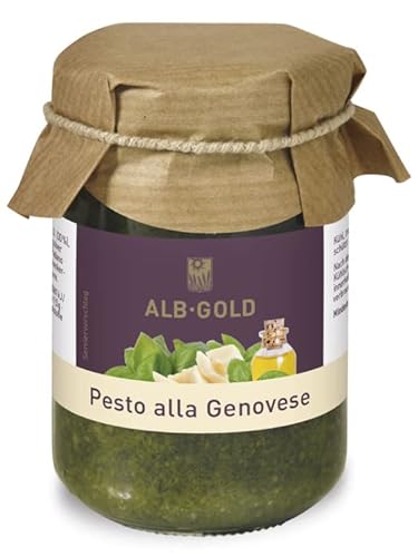 Alb-Gold - Pesto alla Genovese, 12 x 130 g Glas, voller Geschmack, frische Basilikumblätter mit hochwertigem Olivenöl, gerösteten Cashewkernen, fein geriebenem Parmesan, Knoblauch und einer Prise Salz von Alb Gold