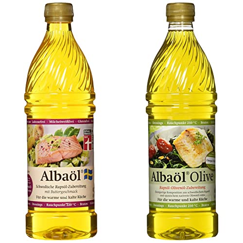 ALBAÖL - schwedische Rapsöl-Zubereitung mit Buttergeschmack 750ml (1 x 750ml Flasche) & Albaöl - Rapsöl-Olivenöl-Zubereitung - 750ml/ 688g von Alba