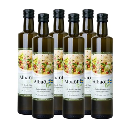 ALBAÖL BIO – schwedische Rapsöl-Zubereitung mit Buttergeschmack in Bio-Qualität in der 500 ml Flasche I vielseitig einsetzbar - in der warmen wie in der kalten Küche (6 x 500 ml) von Albaöl