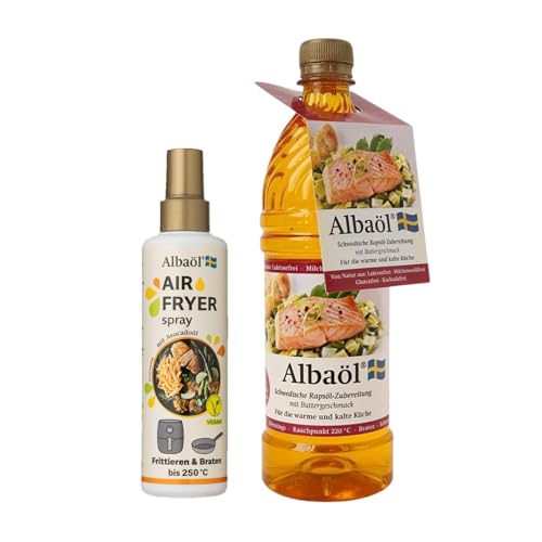 Albaöl - Air Fryer Spray, 190 ml Flasche + Albaöl, 750 ml Flasche I Geeignet für alle Heißluftfritteusen und andere Kochanforderungen bei Temperaturen bis zu 250°C Albaöl - Air Fryer Spray, 190 ml Flasche + Albaöl, 750 ml Flasche I Geeignet für alle Heißluftfritteusen und andere Kochanforderungen bei Temperaturen bis zu 250°C von Albaöl