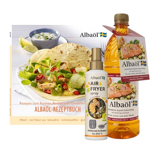 Albaöl - Rezeptbuch "Rezepte zum Kochen, Backen und Genießen" + Air Fryer Spray, 190 ml Flasche + Albaöl, 750 ml Flasche I Geeignet für alle Kochanforderungen bei Temperaturen bis zu 250°C Albaöl - Rezeptbuch "Rezepte zum Kochen, Backen und Genießen" + Air Fryer Spray, 190 ml Flasche + Albaöl, 750 ml Flasche I Geeignet für alle Kochanforderungen bei Temperaturen bis zu 250°C von Albaöl
