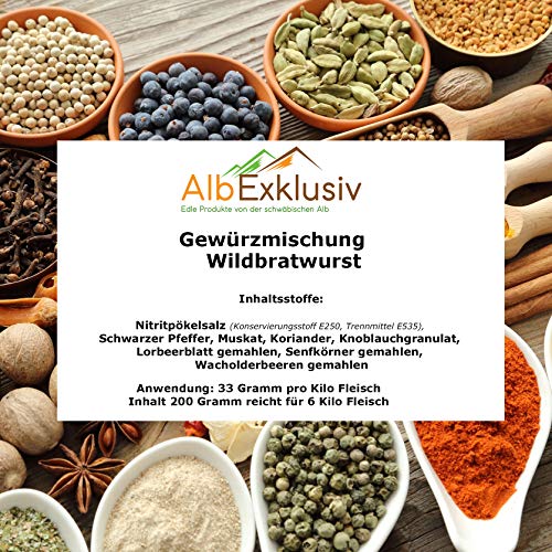 Gewürzmischung Wildbratwurst mit Nitritpökelsalz für 6 Kilo Fleisch Deutsche Handarbeit von Albexklusiv