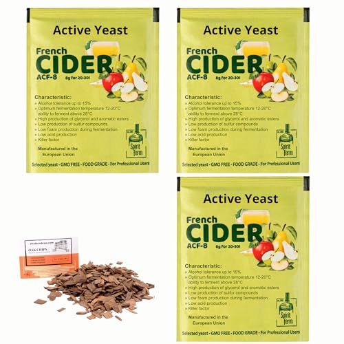 3 x Französische Apfelweinhefe 8g/25L + Französische Eichenchips 20g - Hefe zur Apfelweingärung, Hefe für Apfel und Birne, Weinhefe, Cider Hefe 3 x Französische Apfelweinhefe 8g/25L + Französische Eichenchips 20g - Hefe zur Apfelweingärung, Hefe für Apfel und Birne, Weinhefe, Cider Hefe von AlcoFermBrew