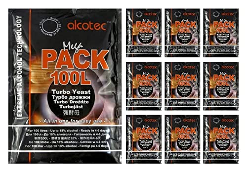 AlcoTec HUGBERT Mega Pack 100L Vodka Alkohol Gärhefe Schnaps Hefe 18%, 10 Stück von AlcoTec