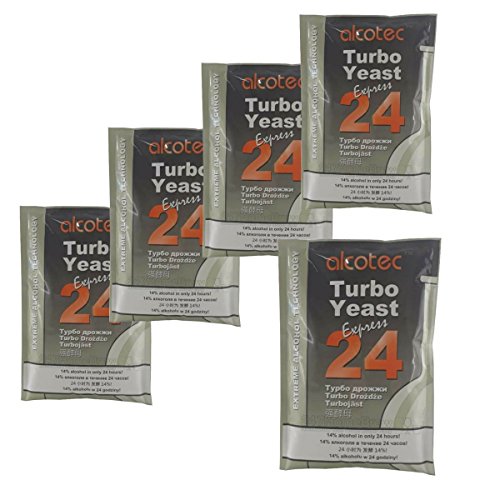 5 x Alcotec 24 Pure Turbo Hefen-Pakete 14% 24 Stunden Homebrew Moonshine Wodka Wash von AlcoTec