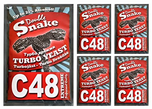 HUGBERT Turbohefe Double Snake C48 Vodka Alkohol Gärhefe Weinhefe Brennhefe 21%, 5 Stück von AlcoTec