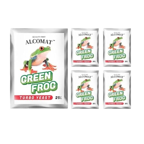 Alcomat GREEN FROG Turbo Yeast |Hefe und Nährstoffe, Alkohol Gärhefe Brennhefe | effektive Gärung von Zuckeransätzen und Früchten | Hohe Alkoholtoleranz | 5 Stück von Alcomat