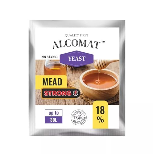 Alcomat Mead STRONG Honigweinhefe 10g – Gärhefe für Met & Honigwein – Aktive Trockenhefe für 25-30L – Hohe Alkoholtoleranz bis 18% – Effiziente Gärung bei 13-31°C von Alcomat