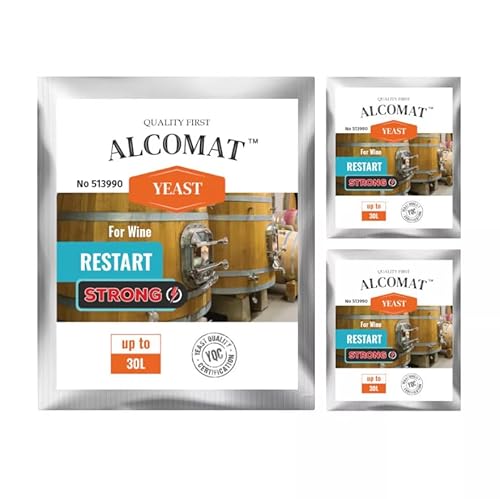 Alcomat Restart STRONG Weinhefe 30g – Gärstopp Rücksetzung für Wein & Most – Aktive Trockenhefe für 25-30L – Hohe Alkoholtoleranz bis 18% – Effiziente Gärung bei 10-35°C Alcomat Restart STRONG Weinhefe 30g – Gärstopp Rücksetzung für Wein & Most – Aktive Trockenhefe für 25-30L – Hohe Alkoholtoleranz bis 18% – Effiziente Gärung bei 10-35°C von Alcomat