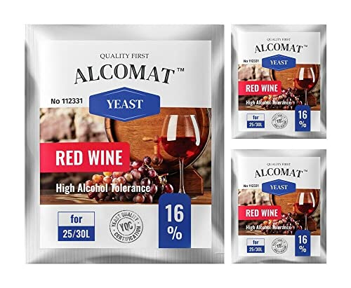 Alcomat Trockenhefe für Rotweinhefe HAT 16% - Gärhefe für Wein - Weinhefe Rotweine - Reinzuchthefe für Rot Wein - 3 Stück Alcomat Trockenhefe für Rotweinhefe HAT 16% - Gärhefe für Wein - Weinhefe Rotweine - Reinzuchthefe für Rot Wein - 3 Stück von Alcomat