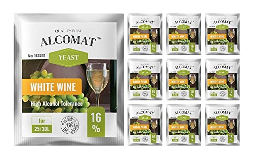 Alcomat Weißweinhefe White Wine Yeast HAT 16% Gärhefe | Wein | Weinhefe | Weißweine Alkohol Hefe, 10er Set von Alcomat