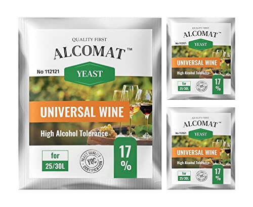 Weinhefe Universal 3er Pack - Trockenhefe für Rotweine und Weißweine - Reinzuchthefe für Wein Gärtemperatur 10-35°C - Alkoholtoleranz bis zu 17% Weinhefe Universal 3er Pack - Trockenhefe für Rotweine und Weißweine - Reinzuchthefe für Wein Gärtemperatur 10-35°C - Alkoholtoleranz bis zu 17% von Alcomat