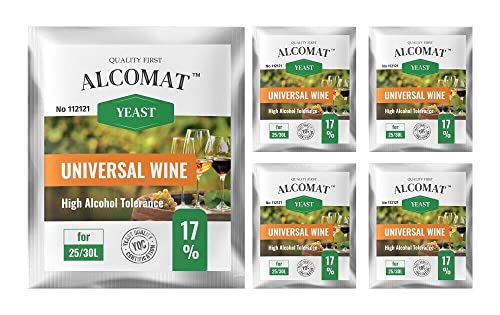 Weinhefe Universal 5er Pack - Trockenhefe für Rotweine und Weißweine - Reinzuchthefe für Wein Gärtemperatur 10-35°C - Alkoholtoleranz bis zu 17% Weinhefe Universal 5er Pack - Trockenhefe für Rotweine und Weißweine - Reinzuchthefe für Wein Gärtemperatur 10-35°C - Alkoholtoleranz bis zu 17% von Alcomat