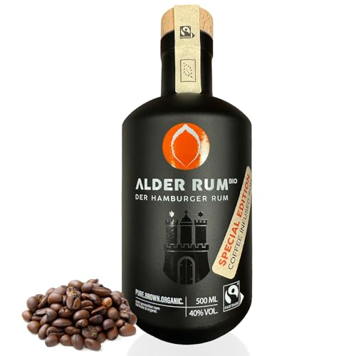 ALDER RUM® Coffee Infused Rum, (1 x 0.5 l), 100% Bio - brauner, deutscher, gereifter Rum mit leichter Expressonote, Fairtrade & Organic, Hergestellt in Hamburg mit Kaffee-Note, 500 ml, 40% VOL von Alder Rum