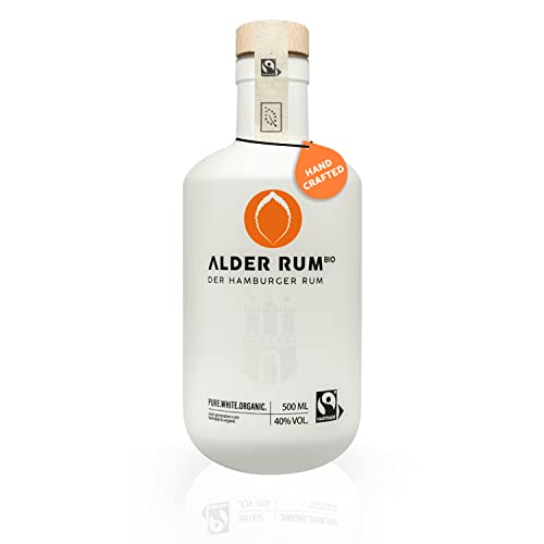 ALDER RUM® PURE.WHITE.ORGANIC. Der Hamburger Rum (1 x 0.5 l), Hamburg Edition, Designed for Longdrinks, 100% Bio & Fairtrade, Weißer, RUM, Hergestellt in Hamburg, Made in Germany, Ohne Zusätze von Alder Rum