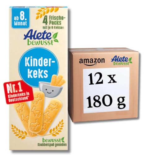 Alete bewusst Kinderkeks, ab dem 8. Monat, Butterkeks aus Weizen für Kinder, handlich verpackte Kekse als kleiner Snack, perfekt für unterwegs & zwischendurch, 12 x 180 g von Alete