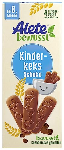Alete bewusst Kinderkeks Schoko, ab dem 8. Monat, Butterkeks aus Weizen für Kinder, handlich verpackte Kekse als kleiner Snack, perfekt für unterwegs & zwischendurch, 1 x 180 g von Alete
