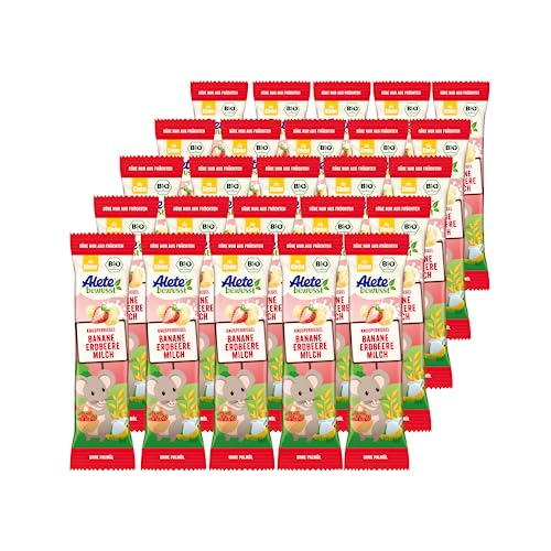 Alete bewusst Knusperriegel Banane-Erdbeere-Milch, Perfekt als Snack für Zwischendurch, ohne Palmöl & Aromastoffe, ab 3 Jahren, 25 ger Pack (25 x 25g) von Alete