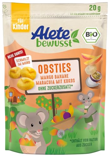 Alete bewusst Obsties Mango Banane Maracuja mit Kokos, ab 3 Jahren, gefriergetrocknete Bio-Fruchtchips, Früchte-Snack für Kinder, verzehrfertig im verschließbaren Beutel, 1 x 20 g Alete bewusst Obsties Mango Banane Maracuja mit Kokos, ab 3 Jahren, gefriergetrocknete Bio-Fruchtchips, Früchte-Snack für Kinder, verzehrfertig im verschließbaren Beutel, 1 x 20 g von Alete