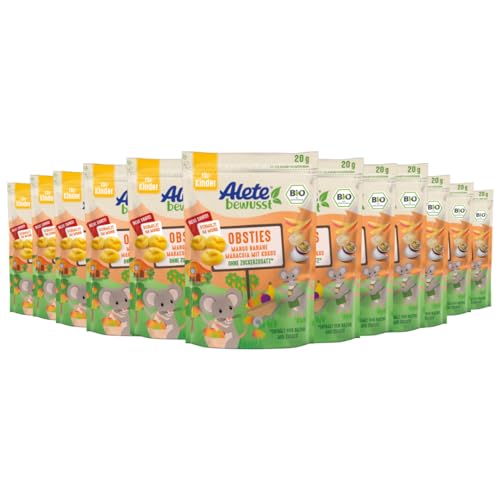 Alete bewusst Obsties Mango Banane Maracuja mit Kokos, ab 3 Jahren, gefriergetrocknete Bio-Fruchtchips, Früchte-Snack für Kinder, verzehrfertig im verschließbaren Beutel, 12 x 20 g Alete bewusst Obsties Mango Banane Maracuja mit Kokos, ab 3 Jahren, gefriergetrocknete Bio-Fruchtchips, Früchte-Snack für Kinder, verzehrfertig im verschließbaren Beutel, 12 x 20 g von Alete