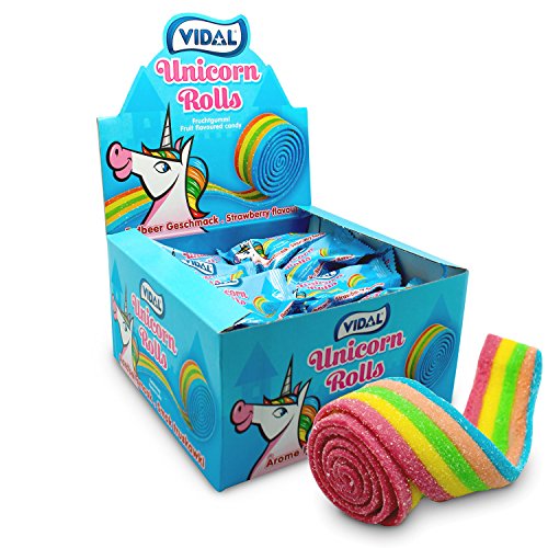 Alex Sweets GmbH Vidal Unicorn Rolls Fruchtgummi-Rolle mit Erdbeer-Geschmack, 24er Pack (24 x 19g Rolle) von Vidal