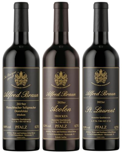 Probierpaket „exklusive Rotweine aus der Pfalz“ | drei Selektionen vom pfälzer Weinhaus Alfred Braun (3 x 0,75 l) | Tolles Wein Tasting-Set | 750 ml (3er Pack) von Alfred Braun