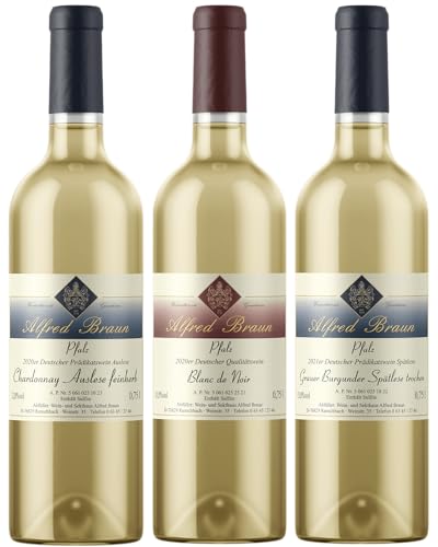 Probierpaket „exklusive Weißweine Auslese aus der Pfalz“ | drei Selektionen vom pfälzer Weinhaus Alfred Braun (3 x 0,75 l) | Tolles Wein Tasting-Set | 750 ml (3er Pack) von Alfred Braun