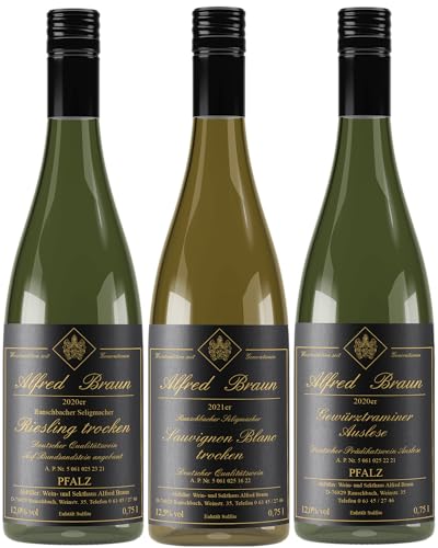 Probierpaket „exklusive Weißweine aus der Pfalz“ | drei Selektionen vom pfälzer Weinhaus Alfred Braun (3 x 0,75 l) | Tolles Wein Tasting-Set | 750 ml (3er Pack) von Alfred Braun