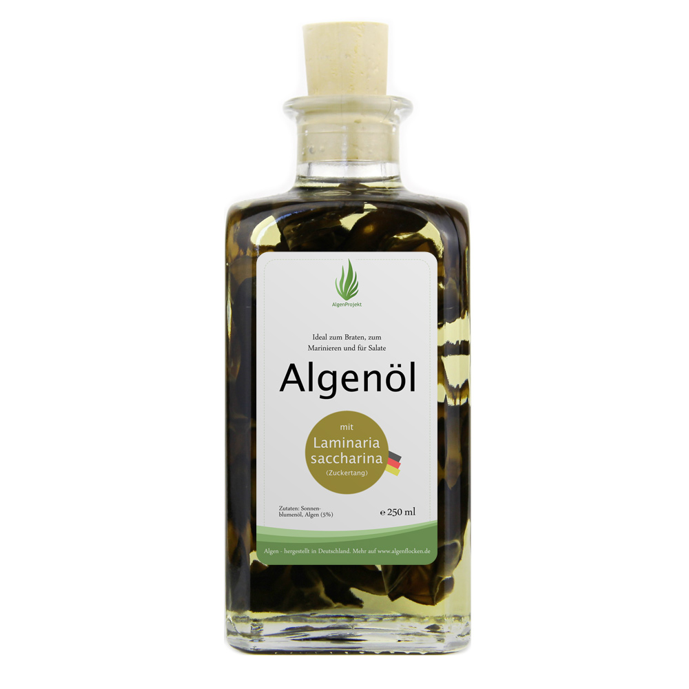 Sonnenblumenöl mit Algen Laminaria saccharina (Zuckertang), 250 ml, 100% Algen aus Deutschland, nachhaltige Meeresalgen von Algenliebe