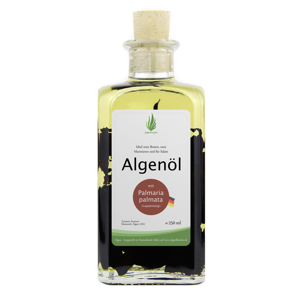 Sonnenblumenöl mit Algen Palmaria palmata (Lappentang), 250 ml, 100% Algen aus Deutschland, nachhaltige Meeresalgen von Algenliebe