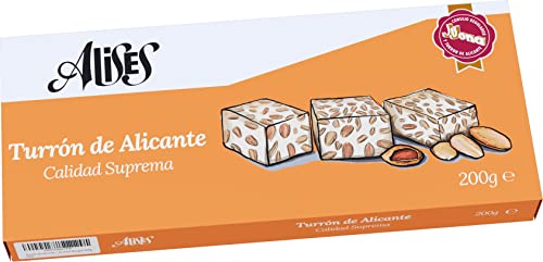 Alises Turrón de Alicante - Mandeln und Honig - Höchste Qualität - 100% natürlich - Glutenfrei, laktosefrei - Spanisches Nougat 200g (hart) von Alises