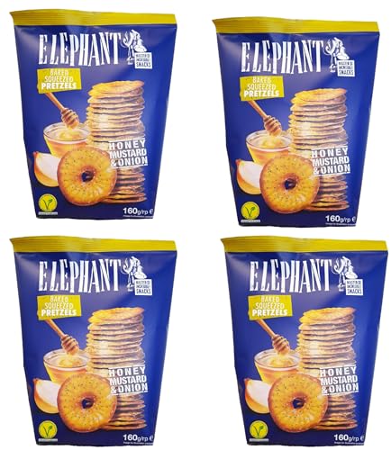 Elephant Baked Squeezed Pretzels Sea Salt Laugengebäck Mit Meersalz 180g | Honey Mustard & Onion Laigengebäck Mit Honig, Senf Und Zwiebeln 160g von Alka Elephant